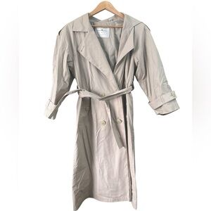 VTG Towne London Fog Tan Long Button Down Trench Coat Sz 10P